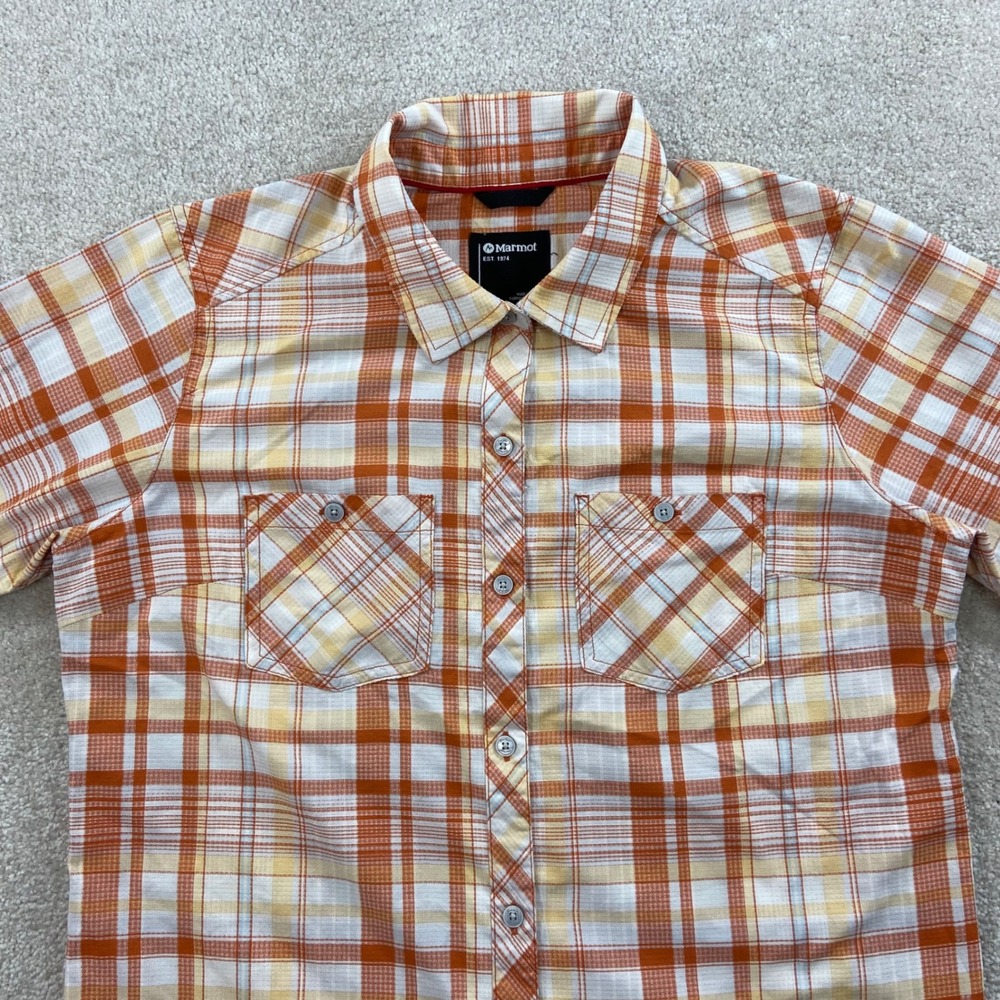 Marmot Plaid Button Down Shirt Womens L Orange Yellow Hiking Outdoor Top - Picture 4 of 14